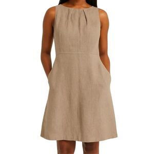 NWT Elle Tahari Taupe Beige Linen Satin Lined Sleeveless Dress